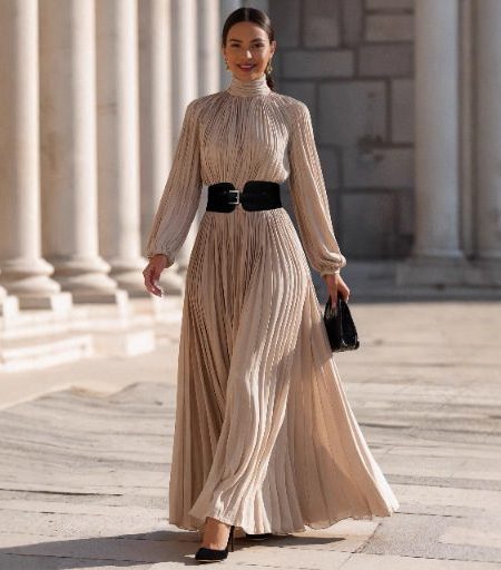 Women's French Elegant Style High Neck High Waist Dress