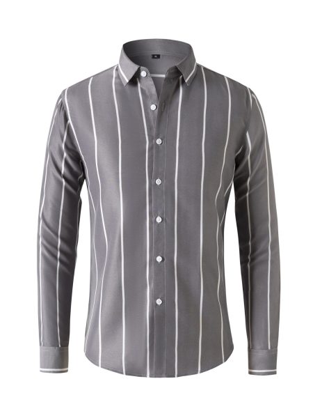 New Slim-fit Striped Shirt Men's Long Sleeve Shirt