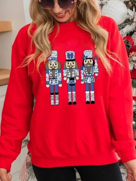 Red Christmas Nutcracker Men's Guard Pattern Pullover