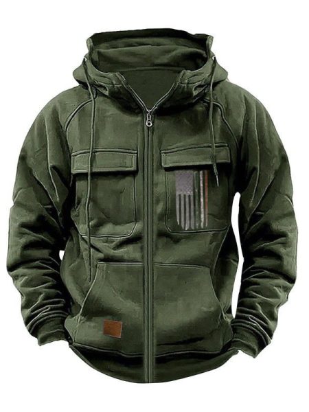 Printed Loose Zip Casual Hooded Sweatshirt