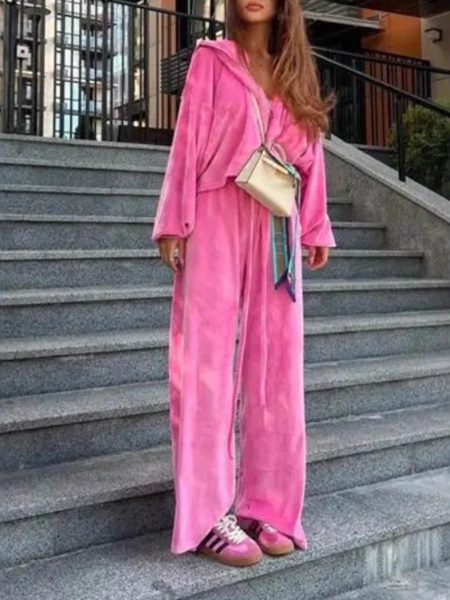 Fashion Velvet Zipper Drawstring Casual Set