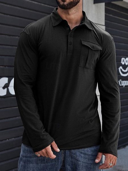 Lapel European And American Men's Shirt Solid Color Long Sleeve