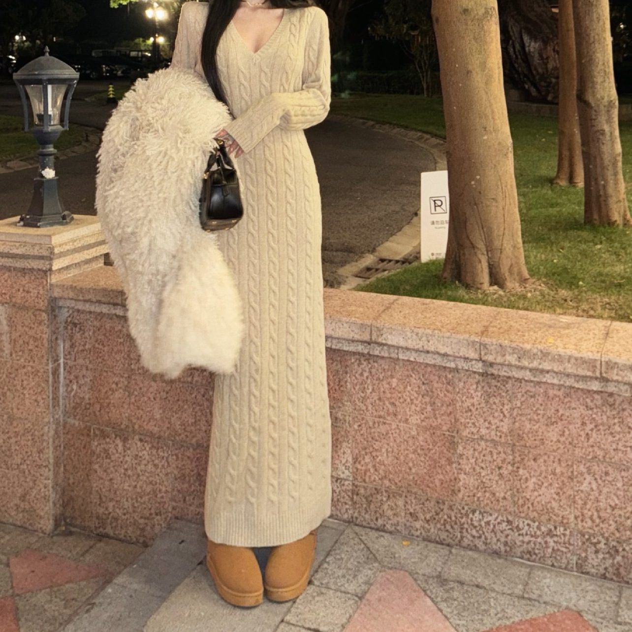 Retro Twist Knitted Dress Women's Fashion Slimming Inner