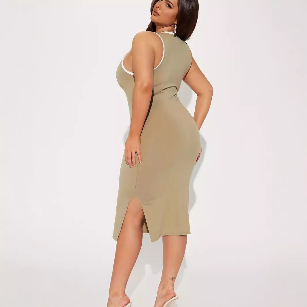 Fashion Plus Size Sleeveless Round Neck Side Slit Dress
