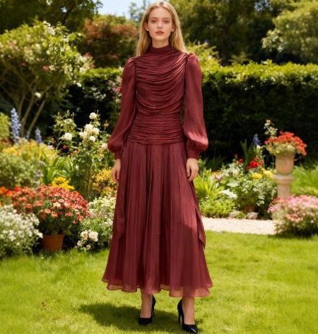 Women's French Tie Fashion Pleated Chiffon Dress