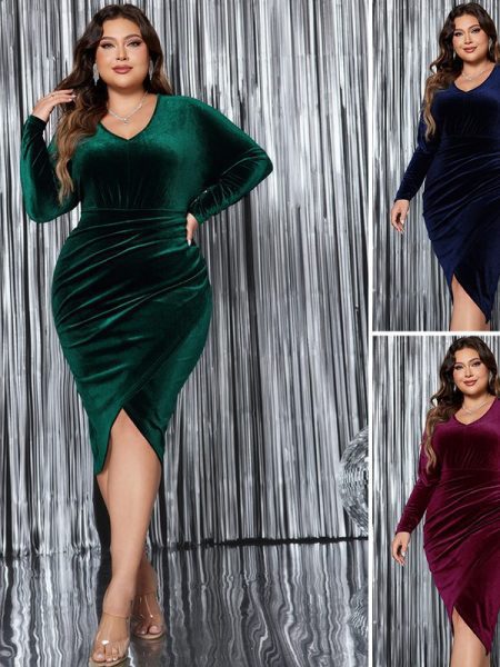 Plus Size Long Sleeve Slim Fit High Waist Dress