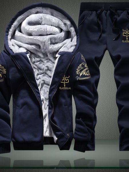 Plus-size Fleece-lined Thick Men's Casual Sport Two-piece Set