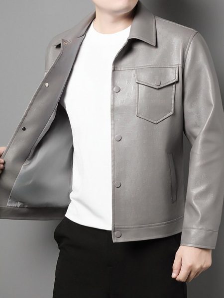 Men's Lapel Trend Lightweight Printed Leather Jacket