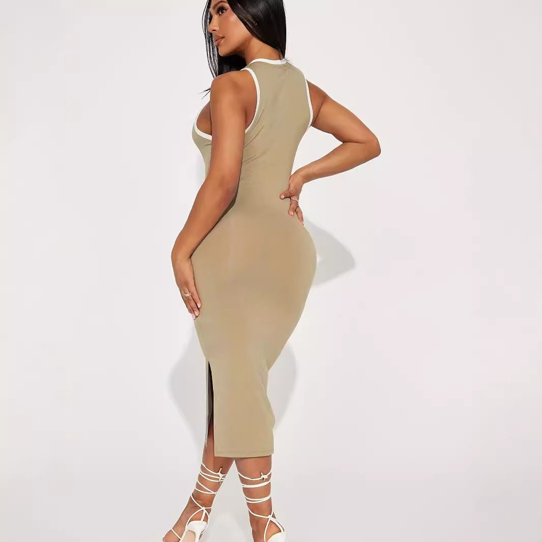 Fashion Plus Size Sleeveless Round Neck Side Slit Dress