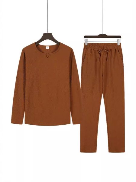 Men's Casual Solid Color Drawstring Waistband Pocket Suit