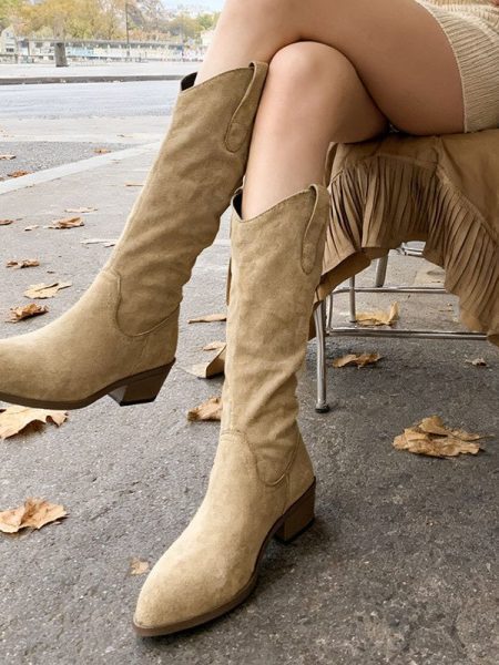 Fashionable Chunky Heel Suede High-top Riding Boots