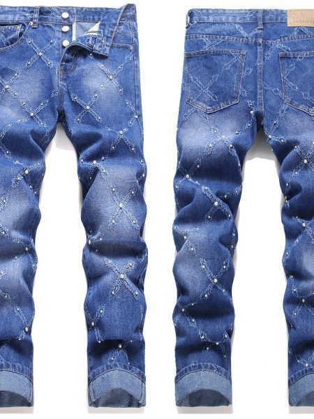 Pearl Embroidery Street Trendy Fashion Denim Skinny Pants