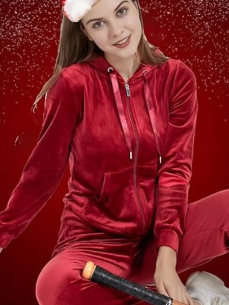 Gold Velvet Zipper Solid Color Hooded Sweater Wide Leg Pants Two-piece Set