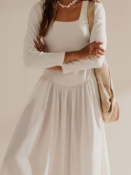 Fashion Slim Solid Color Long Sleeve Dress For Women