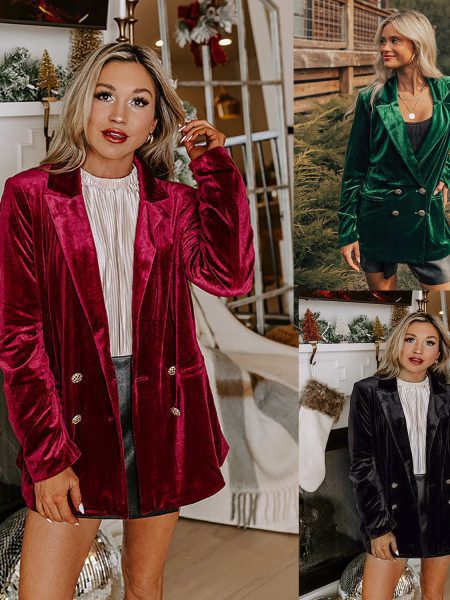 Casual Loose Double-breasted Velvet Suit Jacket