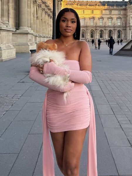 Elegant Pure Pleated Ribbon Sheath Sexy Tight Strapless Dress