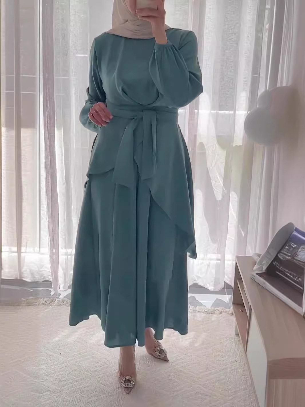 Irregular Hem Top Wide Leg Pants Suit Women