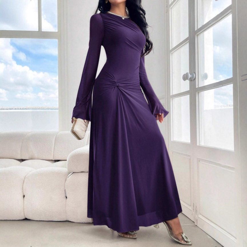New Trumpet Sleeve Slim-fit Elegant High-elasticity Fashionable Dress