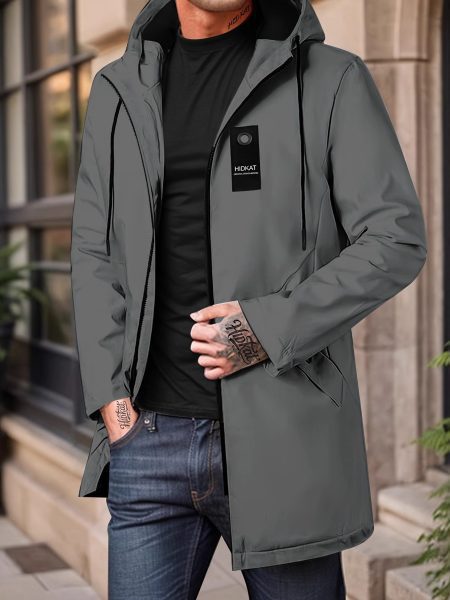 Mid-length Men's Hooded Casual Workwear Shell Jacket Windproof Jacket