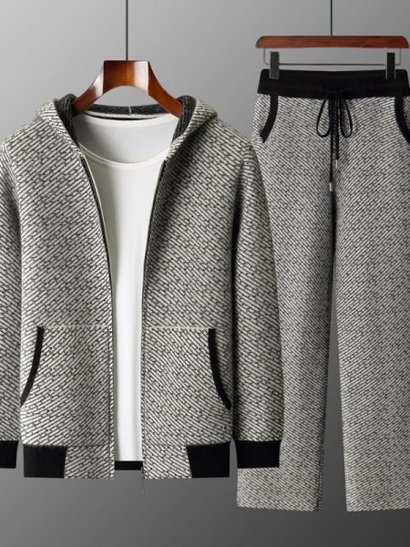 Men's Hooded Sweater Cardigan Casual Set