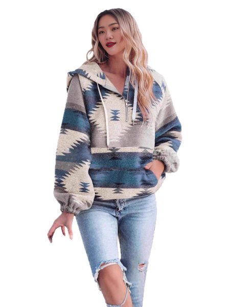 Women's Retro Fashion Half-Zip Long Sleeve Sweatshirt