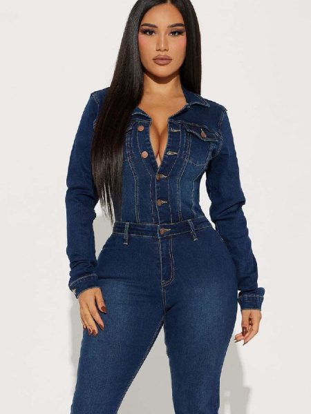 Women's Slim Fit Stretch Denim Jumpsuit