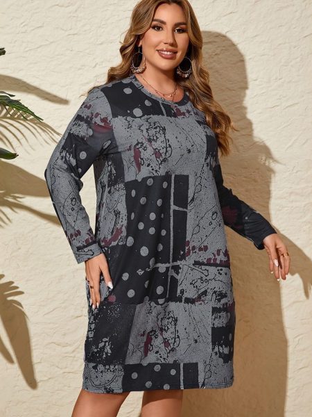 Women's Plus Size Abstract Printing Vintage Dress