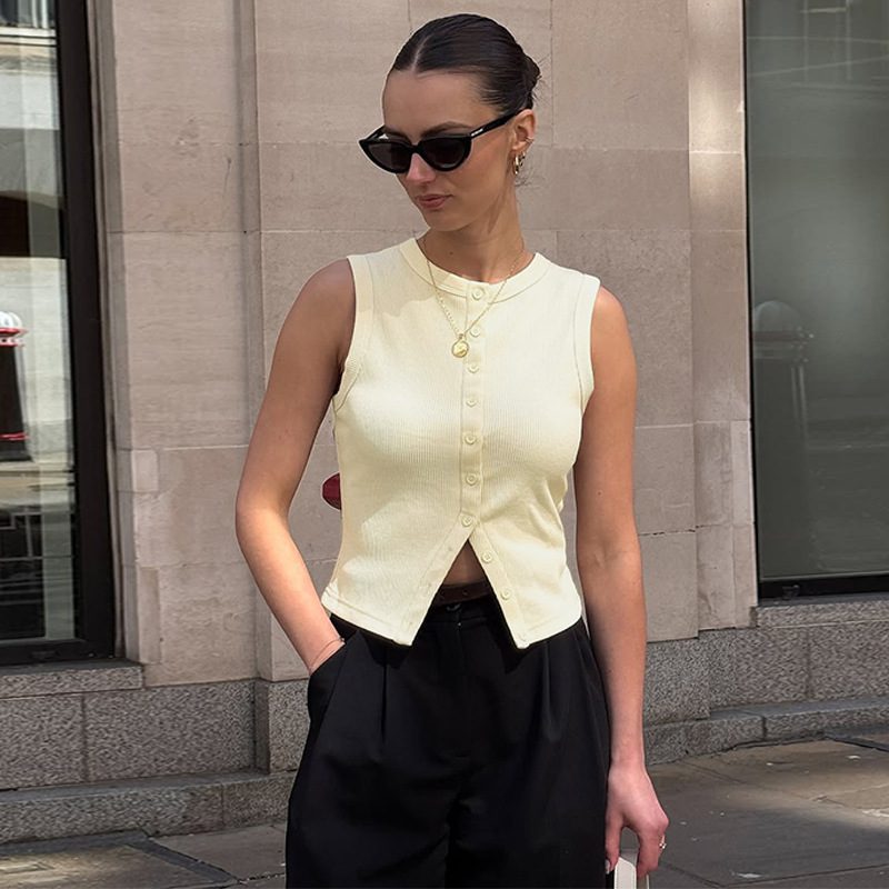 Women’s Knitted Vest Top with Buttons in USA