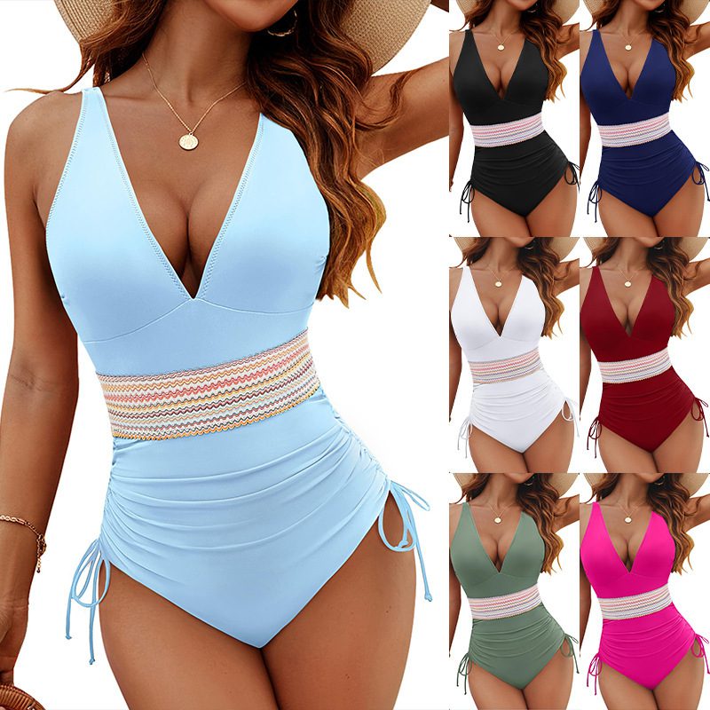 Stylish Women’s One-Piece Drawstring Swimsuit Bikini