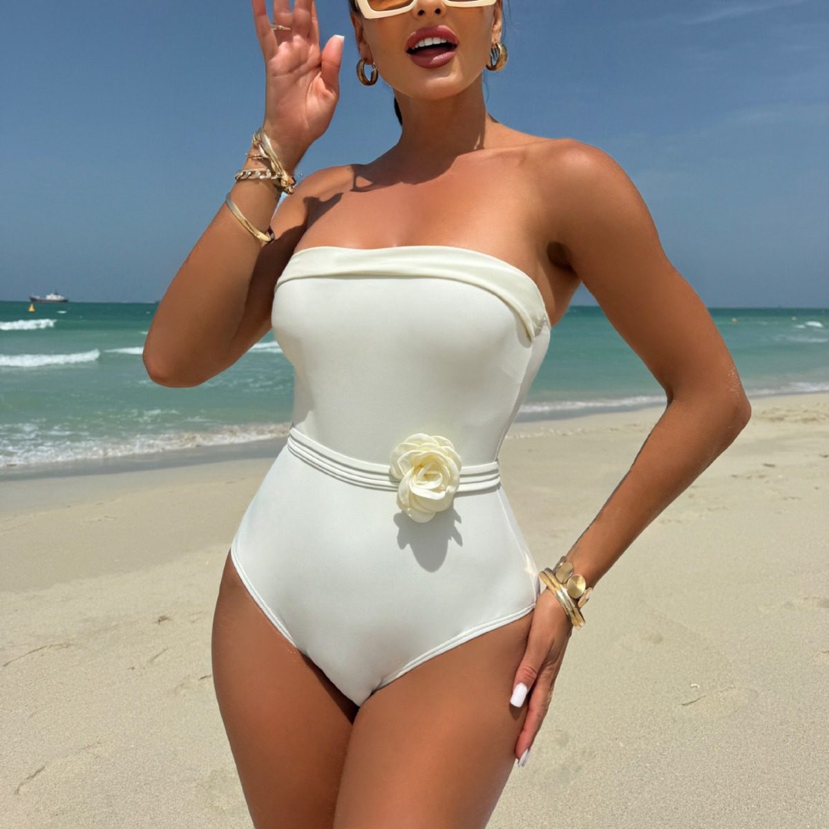 Stylish Women’s One-Piece Drawstring Swimsuit Bikini