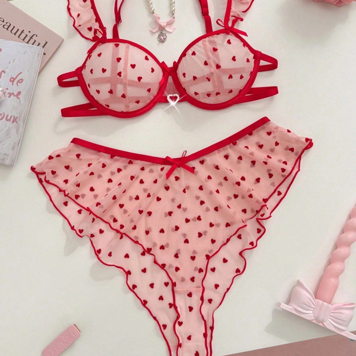 Sexy Lace Sheer Lingerie Bra And Panty Set