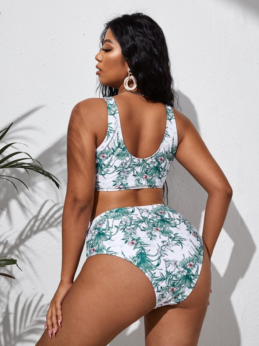 Long Sleeve Split Bikini Two-piece Set Plus Size Swimsuit