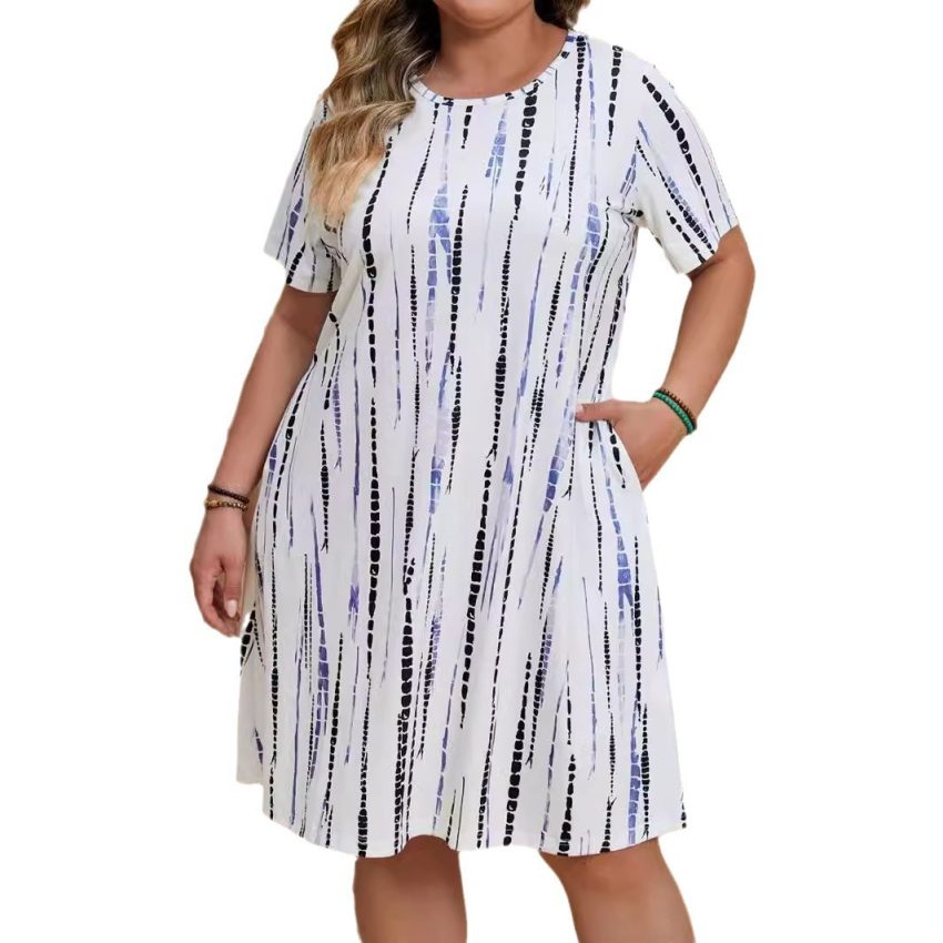 Women's Casual Fashion Loose Striped Printed Short Sleeve Dress