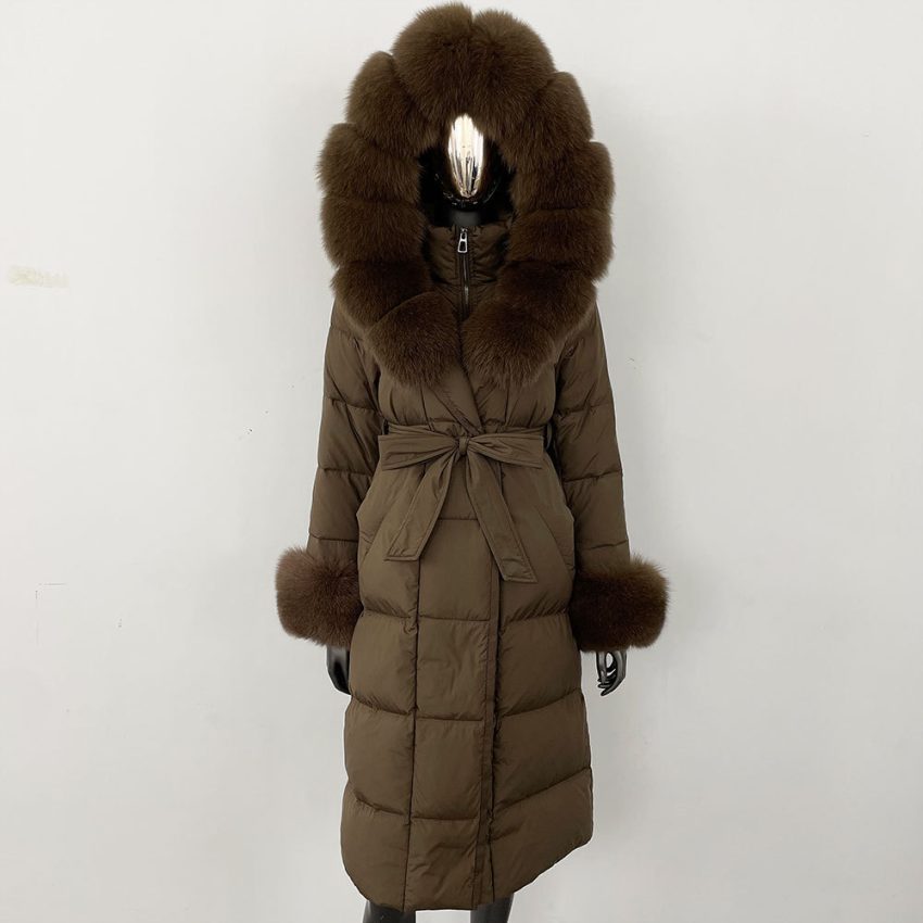 Thickened Long Section White Goose Down Slim Fit Women's Coat