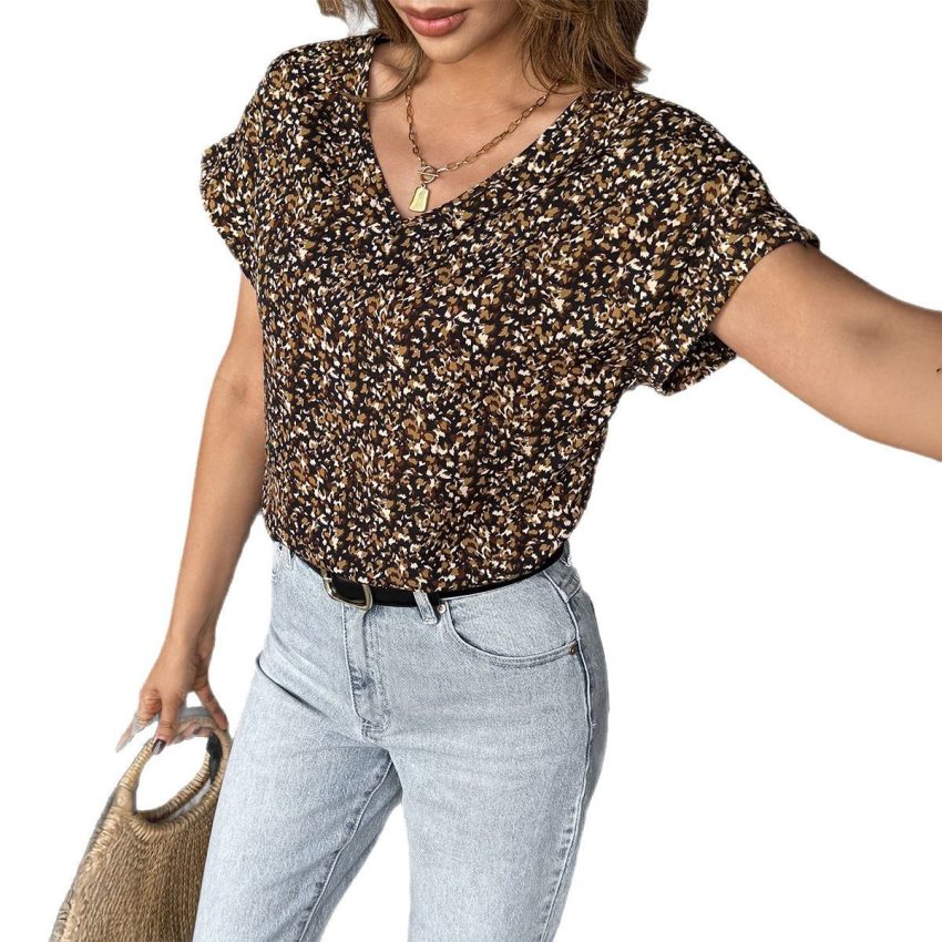 Women's Casual Floral V-neck Short-sleeved Shirt