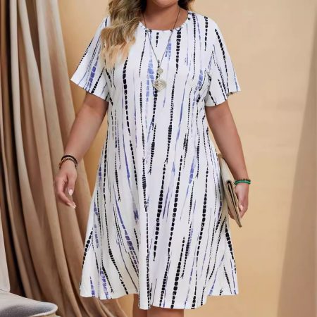 Women's Casual Fashion Loose Striped Printed Short Sleeve Dress