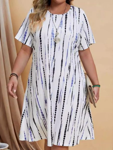 Women's Casual Fashion Loose Striped Printed Short Sleeve Dress