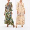 Printed V-neck Long-sleeved Bubble Sleeve Waist Women's Clothing Dress