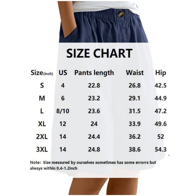 Women's Casual High Waist Loose Fit Solid Color Shorts - Button & Elastic Waist With Pockets, Comfortable Summer Shorts