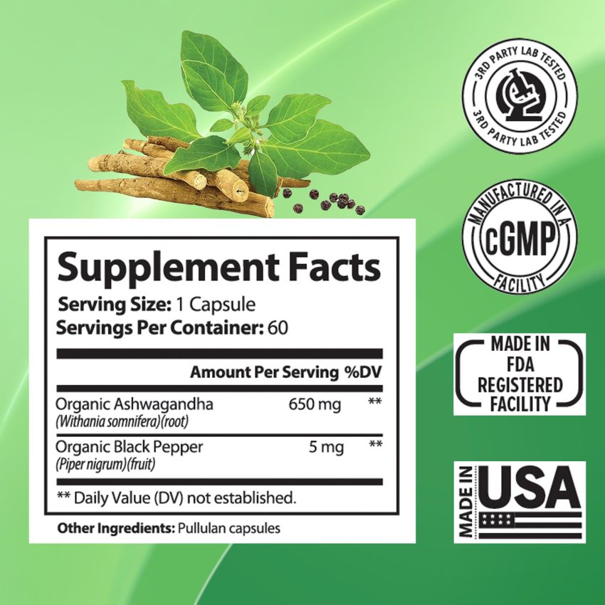 Ashwagandha Supplements Capsules Vegan Stress Relief Immune Support Supplement Balanced Energy Levels And Mood Organic