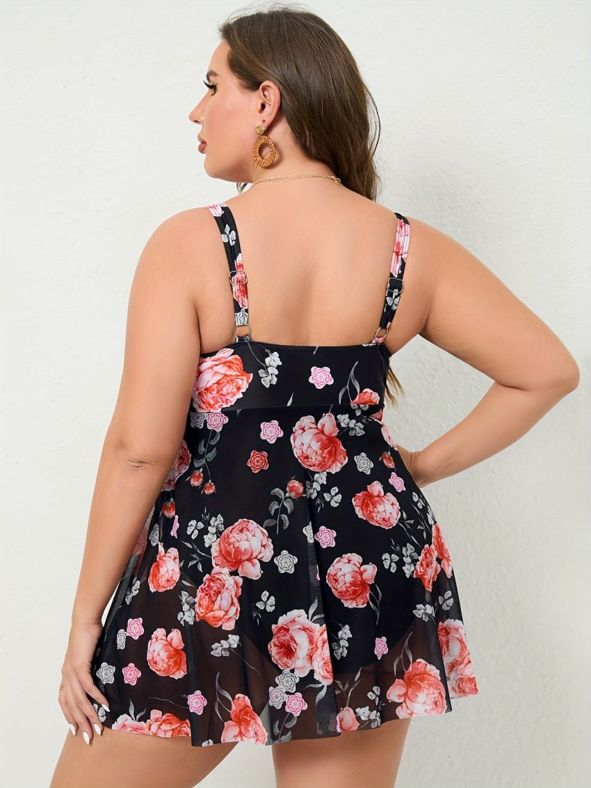 Plus Size One-piece Mesh Skirt Printed Backless Sexy Swimsuit Women's One-piece