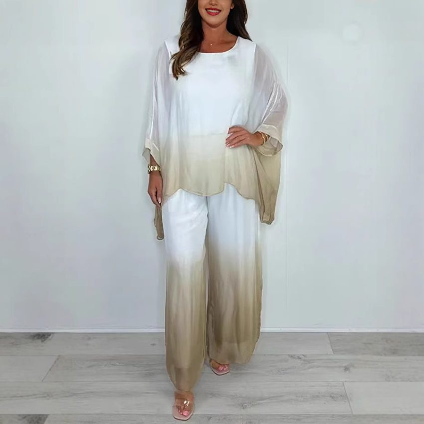 European And American Loose Wide Leg Pants Two-piece Set For Women