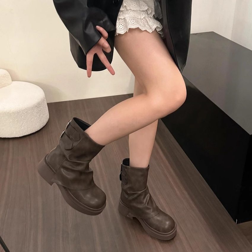 British Street Pleated Sleeve Slugged Bottom Boots