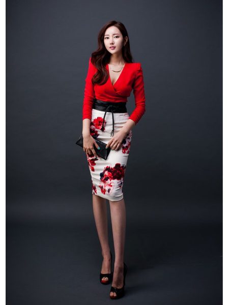 Deep V Top Printed Pack Hip Skirt Two Piece Set