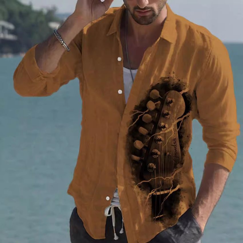 Color Matching Bamboo Linen Printed Men's Shirt
