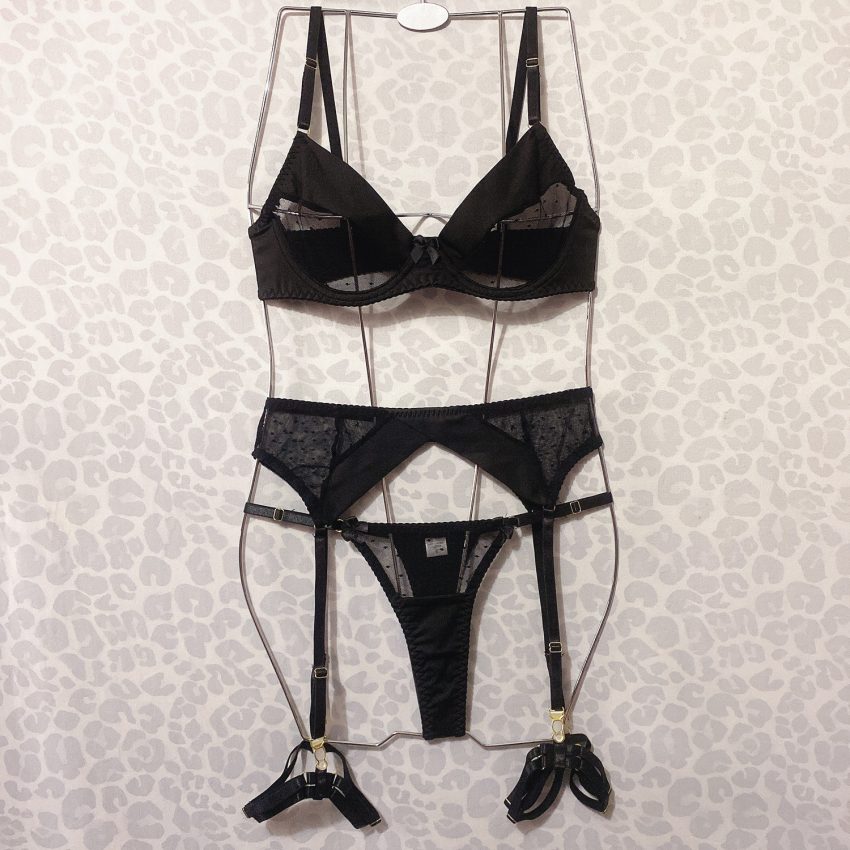 Polka Dot Stitching Bra See-through Underwear Suit Women