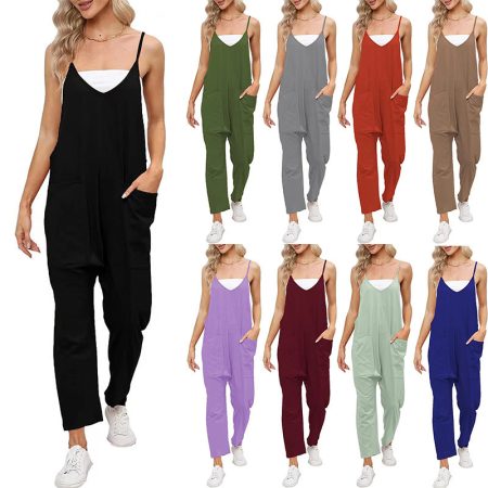 Hot Selling Jumpsuit Summer Women's Clothing With Pocket Loose Shoulder Pants For Women