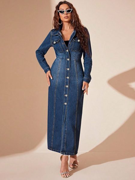 Denim Button Cardigan Jacket Dress