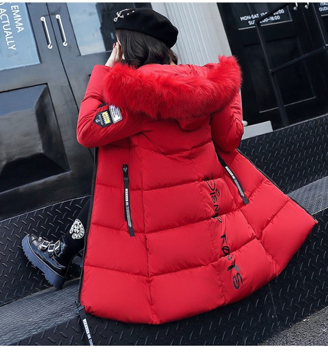 Women's Mid-Length Padded Jacket with Fur Collar