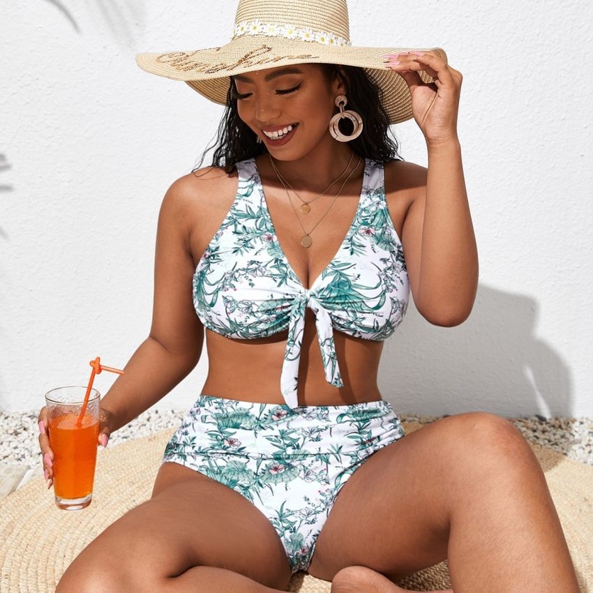 Long Sleeve Split Bikini Two-piece Set Plus Size Swimsuit